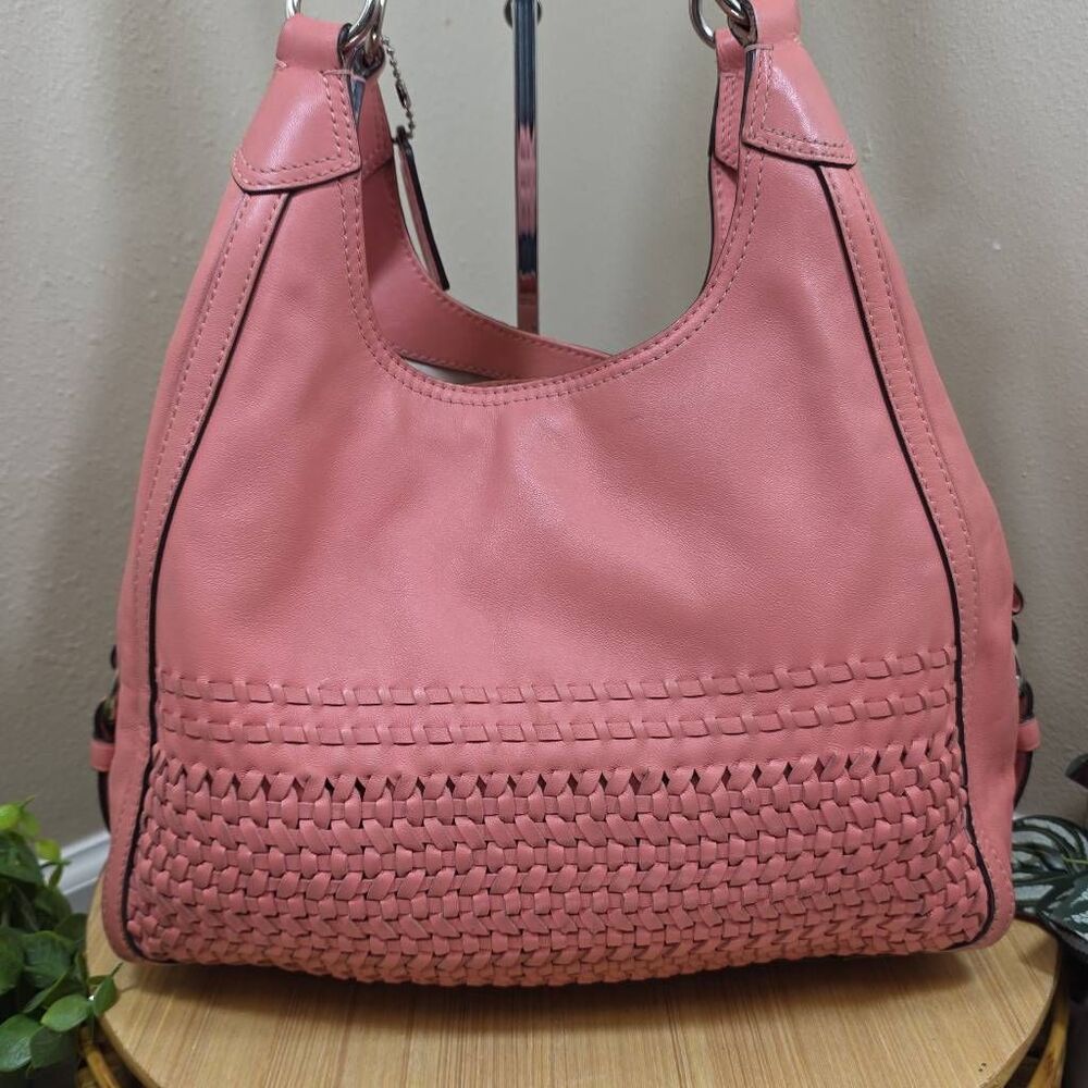 Coach Madison Maggie Woven Leather Shoulder Bag Salmon Pink F23385 Leather - Picture 6 of 16